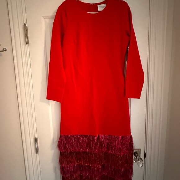Tuckernuck Hyacinth House Elegant Red and Pink Metallic Fringe Tiered Dress - Picture 12 of 12